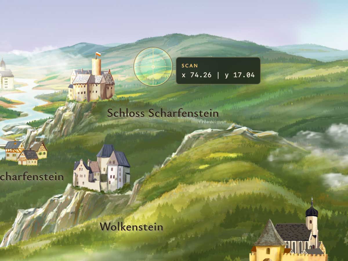 Ausschnitt der Carl-und-Strups-Karte mit Route, Markierungen und Orten