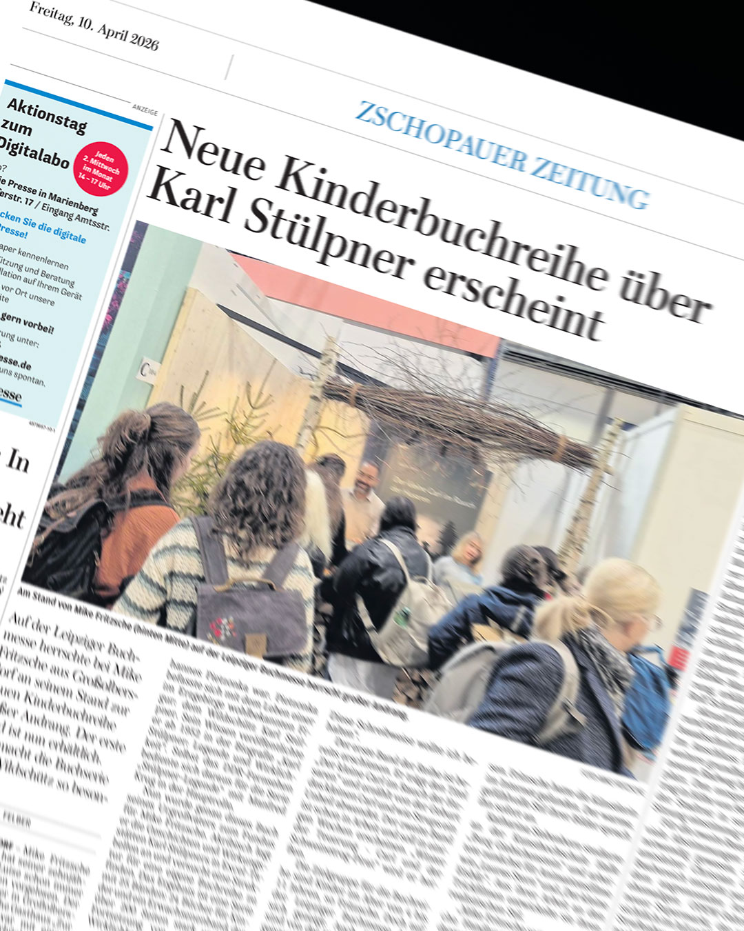Ausschnitt aus der Freien Presse vom 10. April 2026 zur neuen Kinderbuchreihe über Karl Stülpner